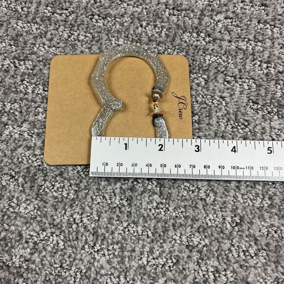 J Crew Silver Glitter Resin Octagon Hoop Earrings Womens Jewelry Statement - Picture 3 of 4